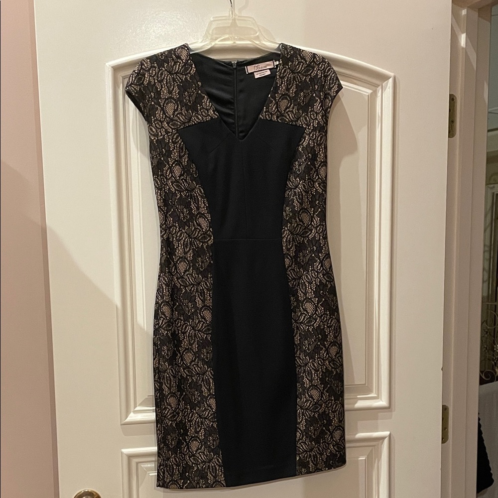 Elegant Black and Tan Lace Dress